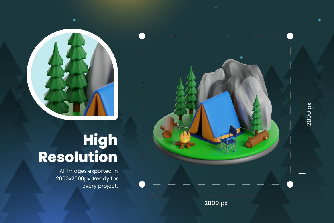 30个露营主题Blender 3D图标素材包