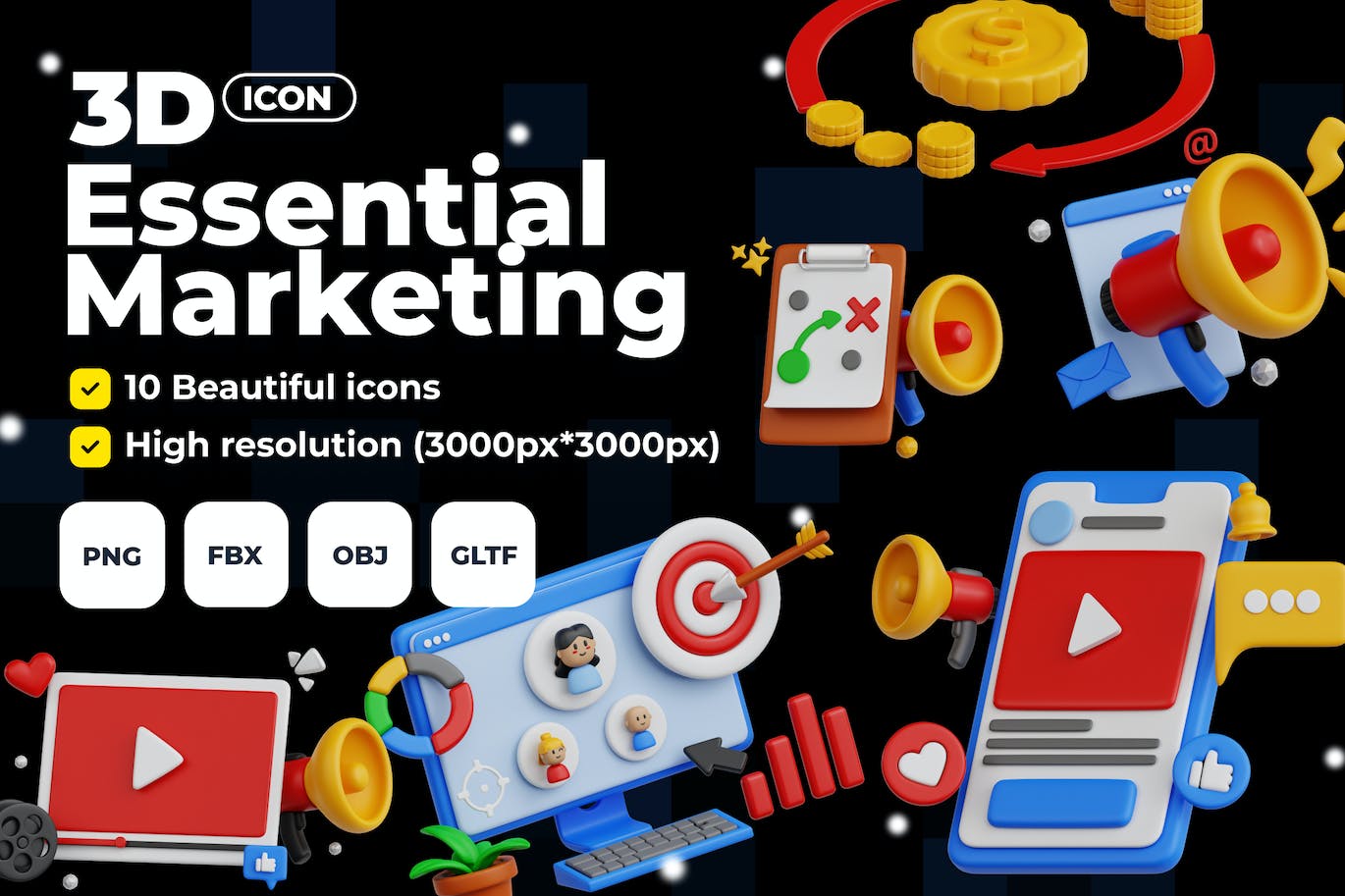 10个漂亮的营销数据相关的3D图标素材包(PNG,OBJ,FBX)-1 10个漂亮的营销数据相关的3D图标素材包(PNG,OBJ,FBX)