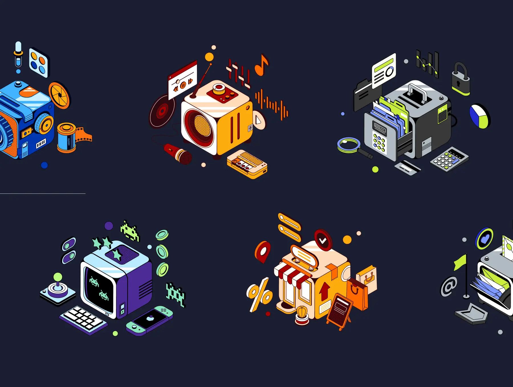 8个2.5D不同类别矢量插画素材包