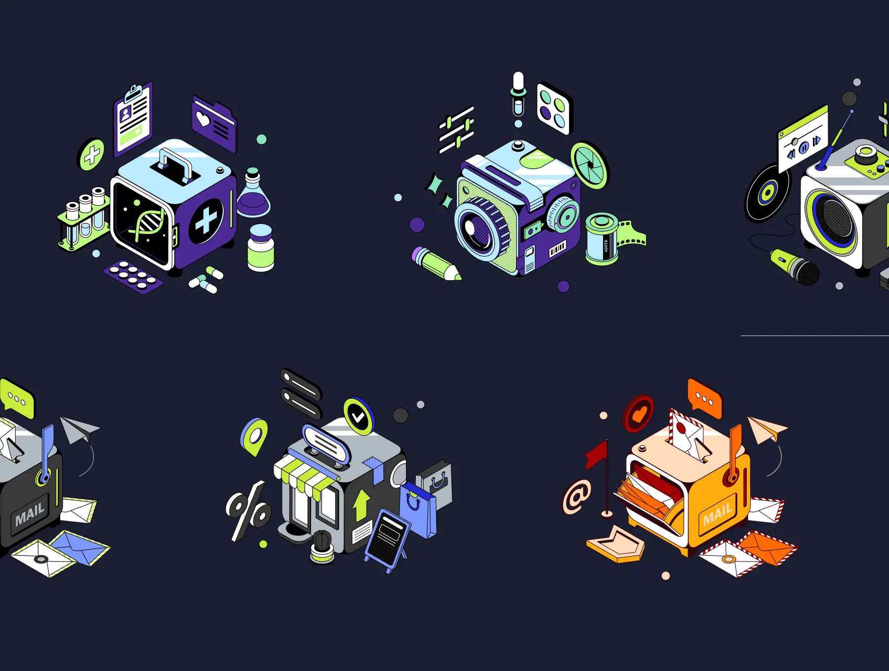 8个2.5D不同类别矢量插画素材包