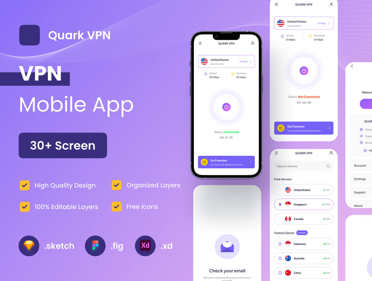 30个紫色移动网络应用APP UI界面素材包