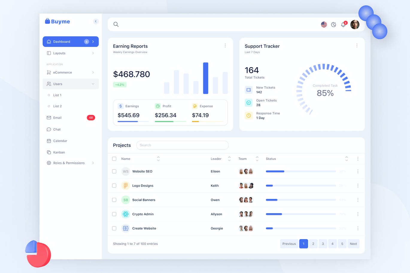漂亮的蓝色后台管理数据显示主题网页UI素材包（Figma）