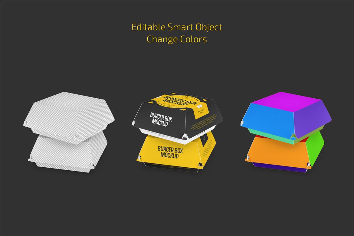黄颜色汉堡盒PSD样机素材包