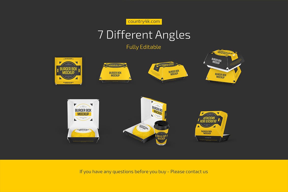黄颜色汉堡盒PSD样机素材包