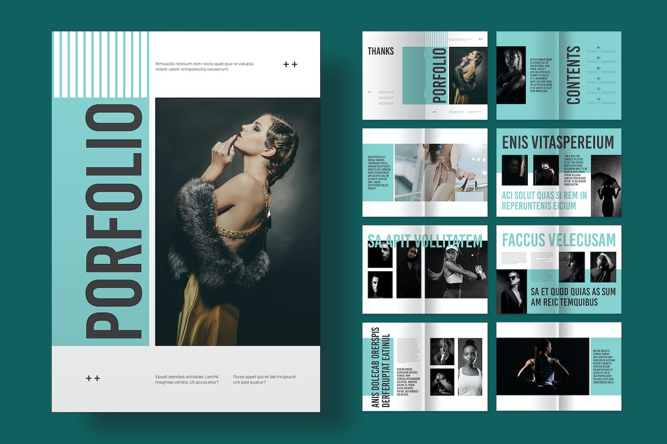 干净简洁的蒂芙尼蓝杂志画册模版素材包