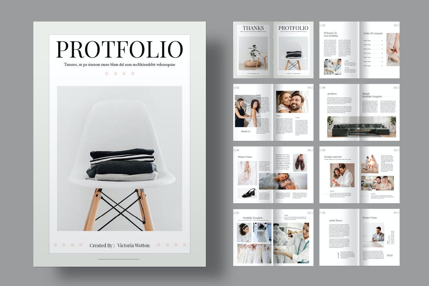 简洁的作品集杂志画册模版素材包