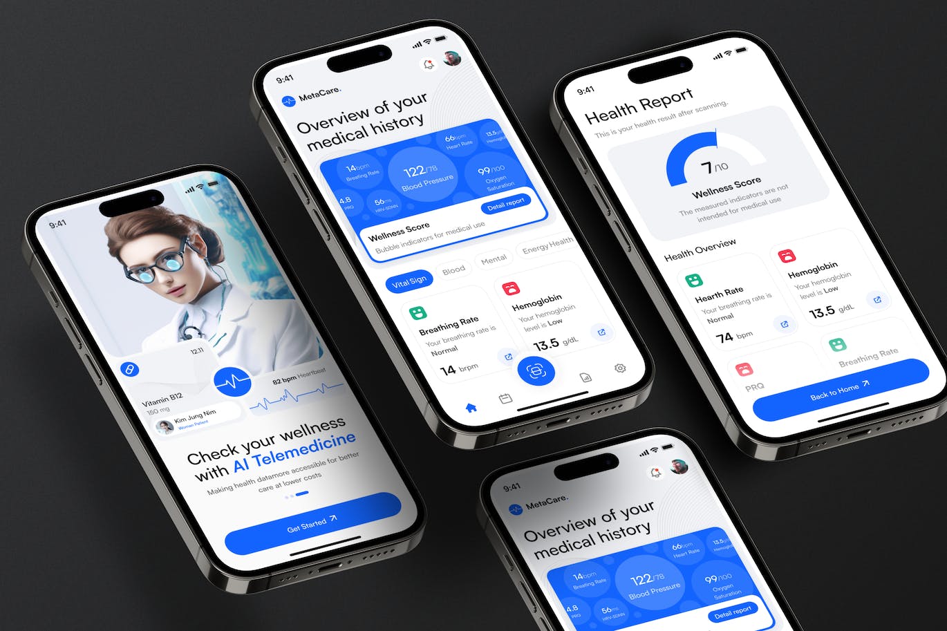 蓝色人工智能远程医疗移动APP UI界面素材包