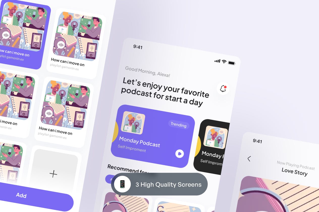 紫色播客社交主题APP UI Kit素材包