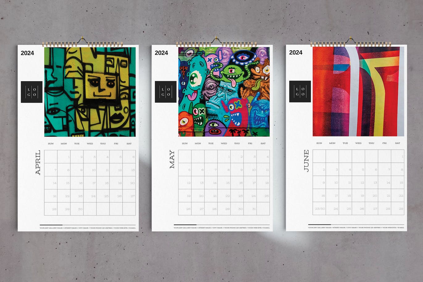 2024年街头涂鸦艺术风格墙日历模板素材 (INDD)-2 2024年街头涂鸦艺术风格墙日历模板素材 (INDD)
