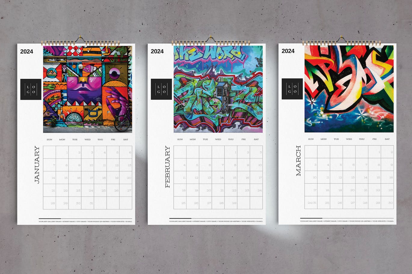2024年街头涂鸦艺术风格墙日历模板素材 (INDD)-4 2024年街头涂鸦艺术风格墙日历模板素材 (INDD)