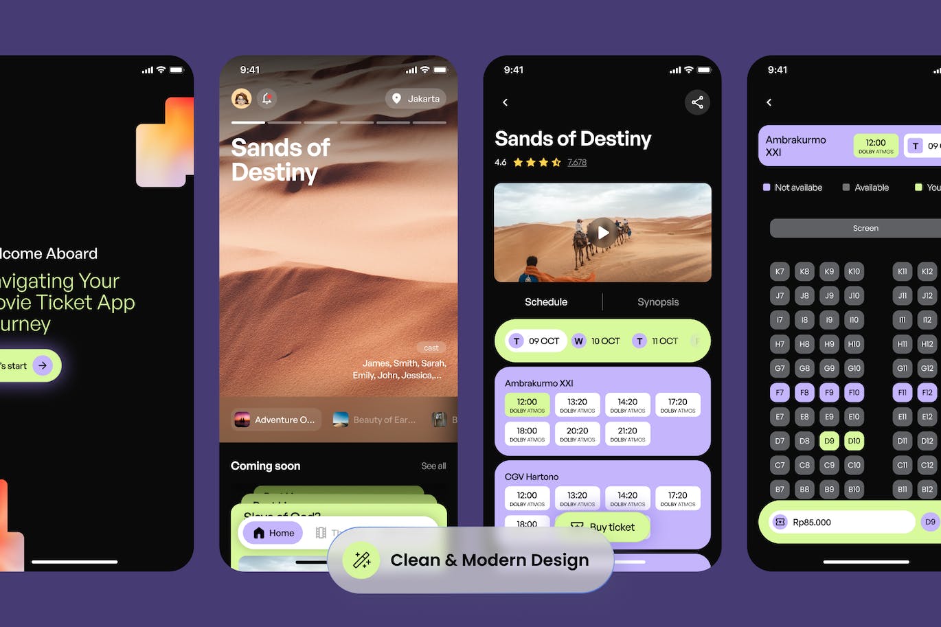 紫色电影票移动应用APP UI界面素材包