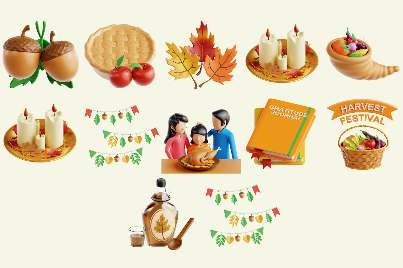 逼真有质感的适用于感恩节的3D图标素材包(PNG,FBX,OBJ)-2 逼真有质感的适用于感恩节的3D图标素材包(PNG,FBX,OBJ)