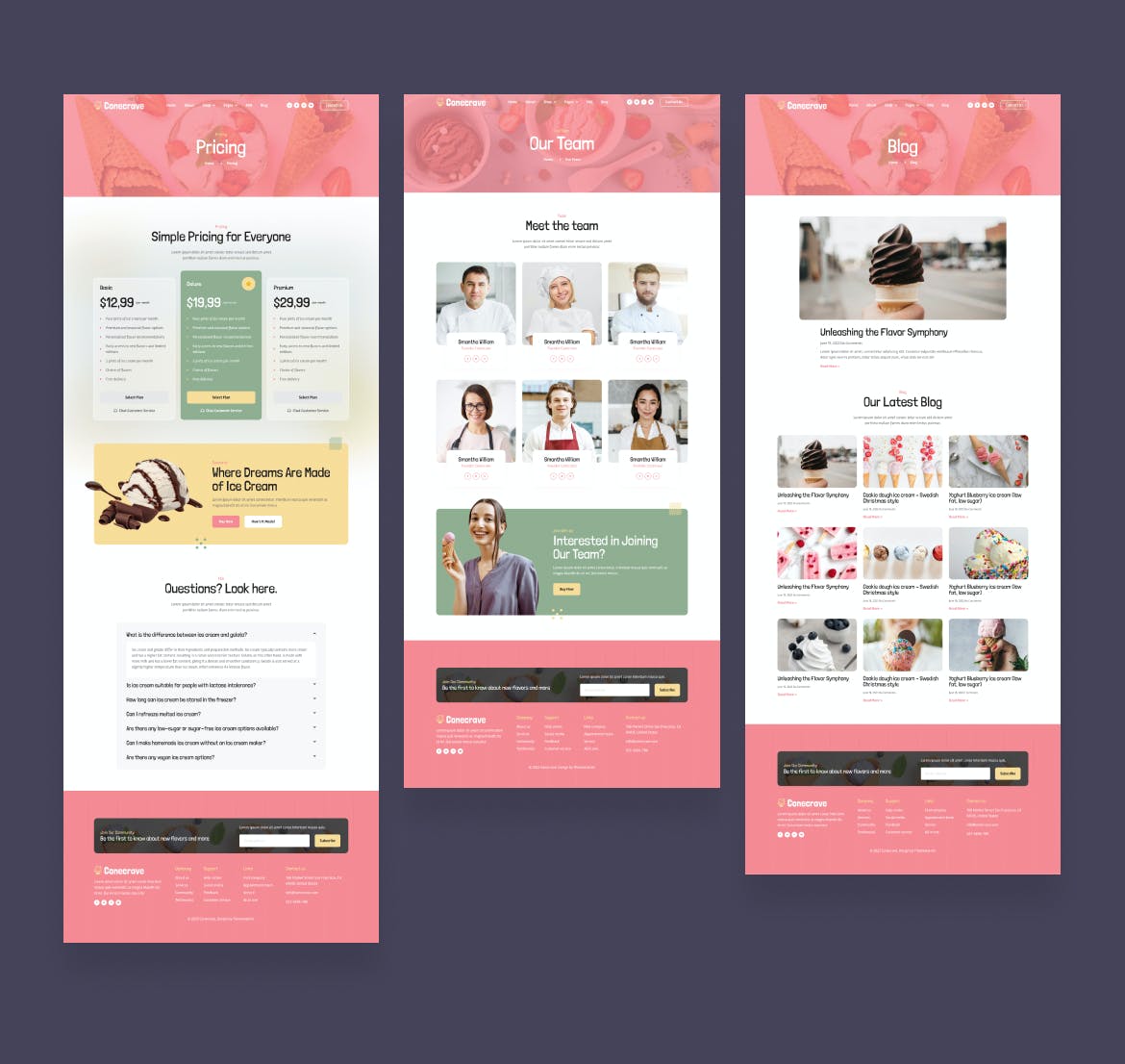 粉色冰淇淋蛋糕糖果店UI网页模版（Figma）