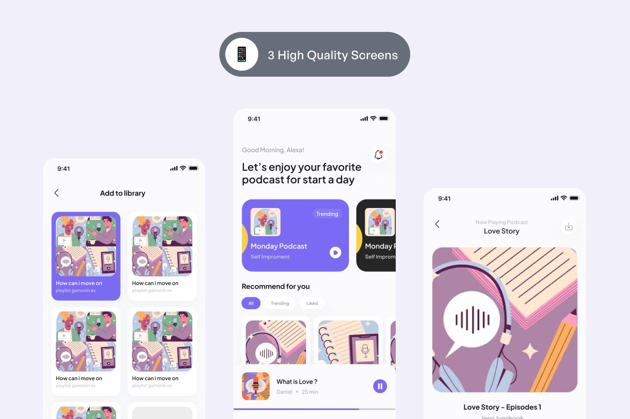 紫色播客社交主题APP UI Kit素材包