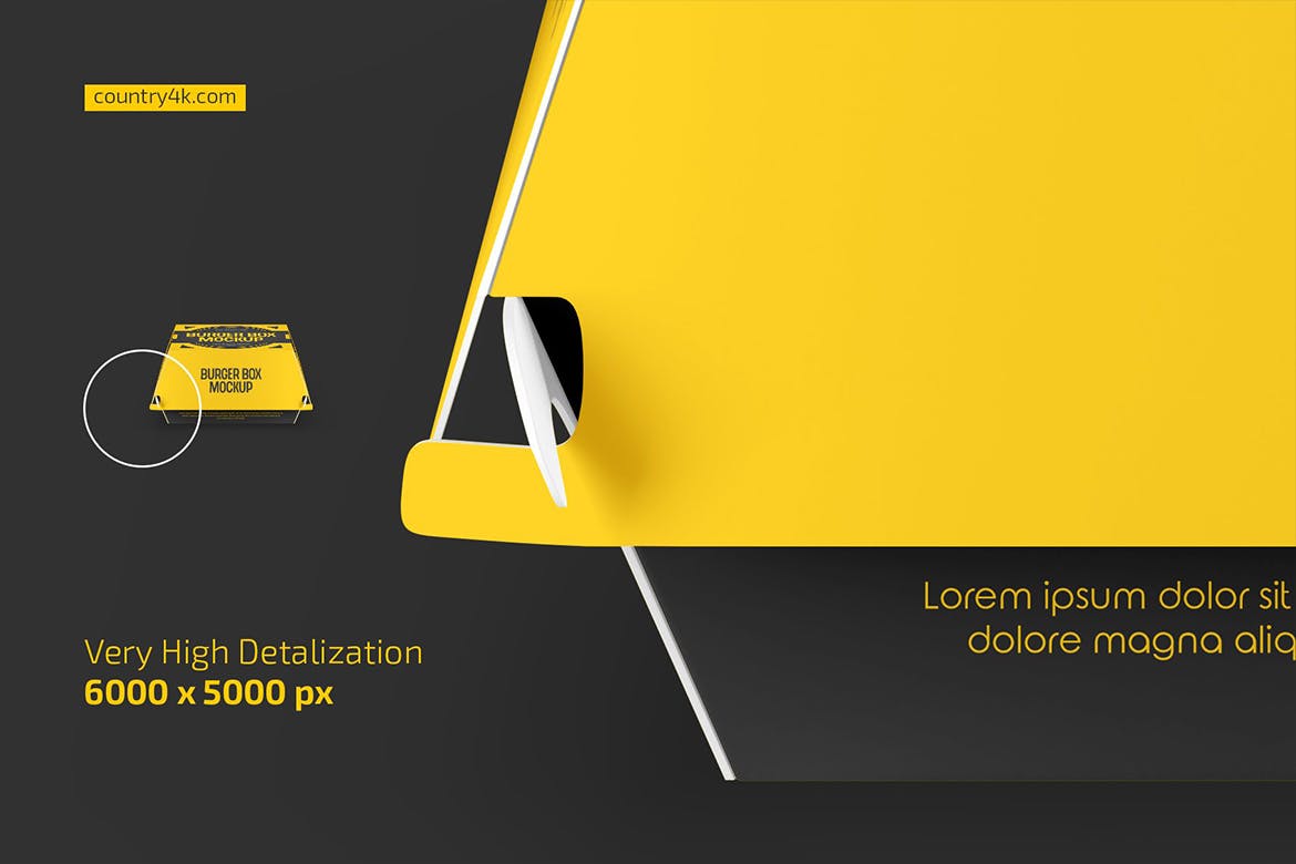 黄颜色汉堡盒PSD样机素材包