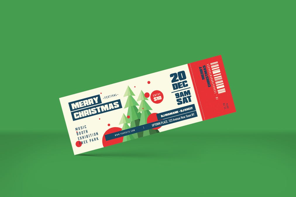 充满节日氛围的红绿圣诞节门票PSD样机素材-2 充满节日氛围的红绿圣诞节门票PSD样机素材
