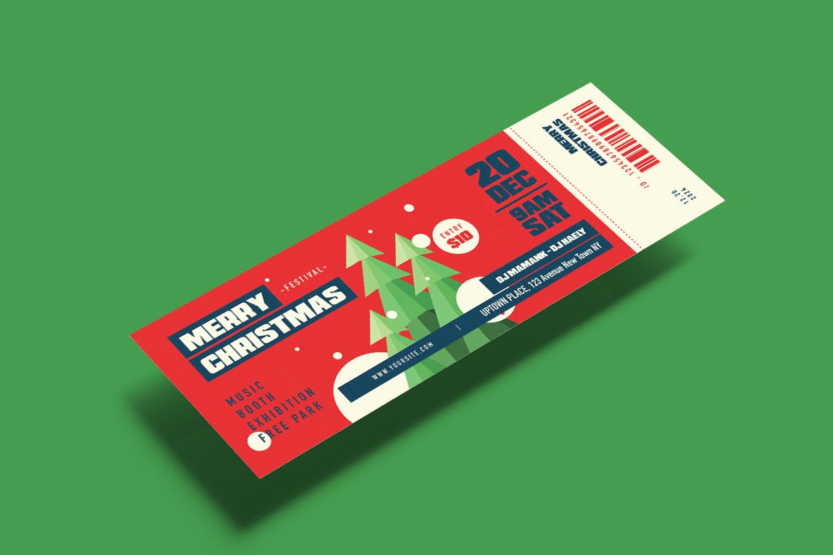 充满节日氛围的红绿圣诞节门票PSD样机素材-4 充满节日氛围的红绿圣诞节门票PSD样机素材