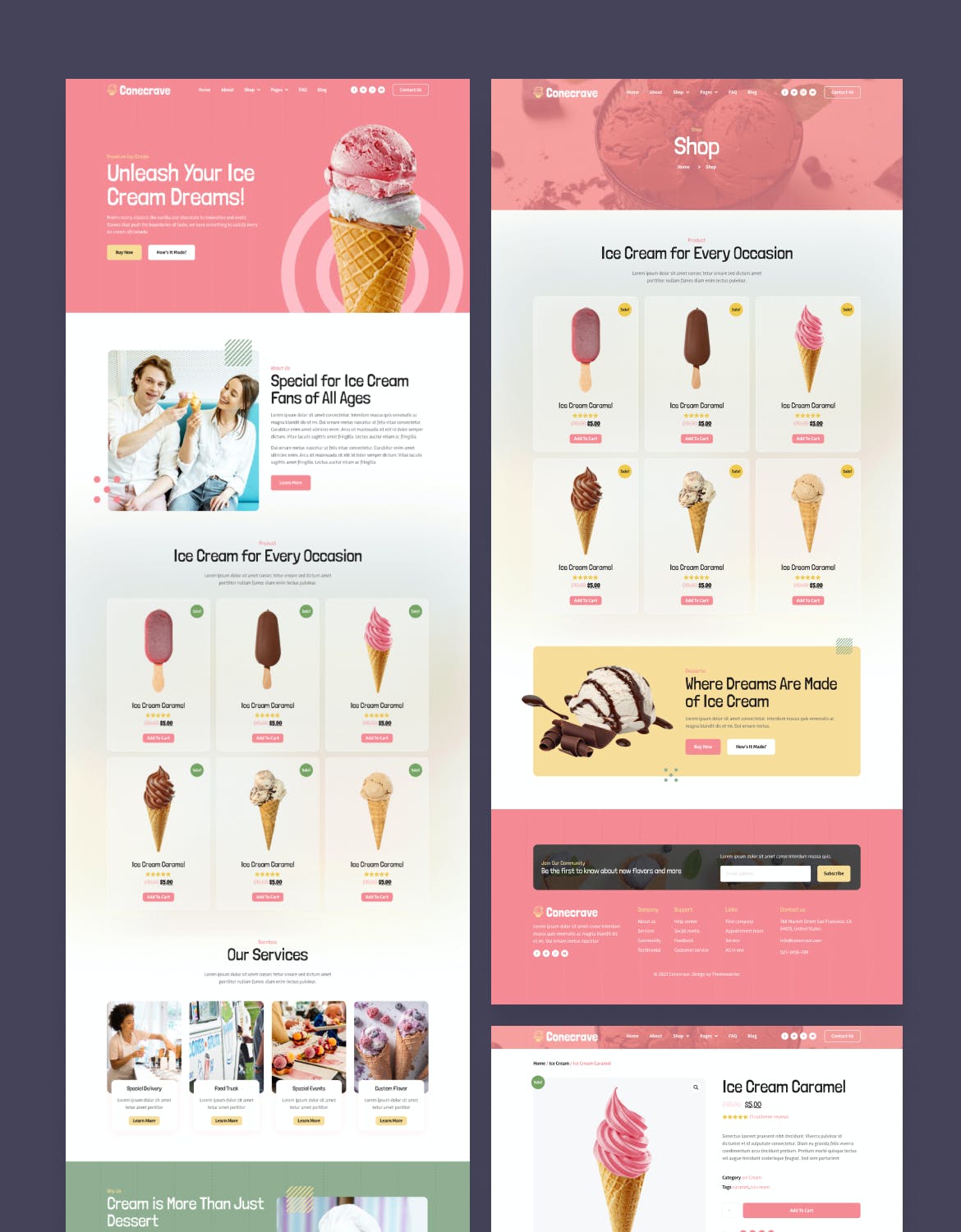 粉色冰淇淋蛋糕糖果店UI网页模版（Figma）