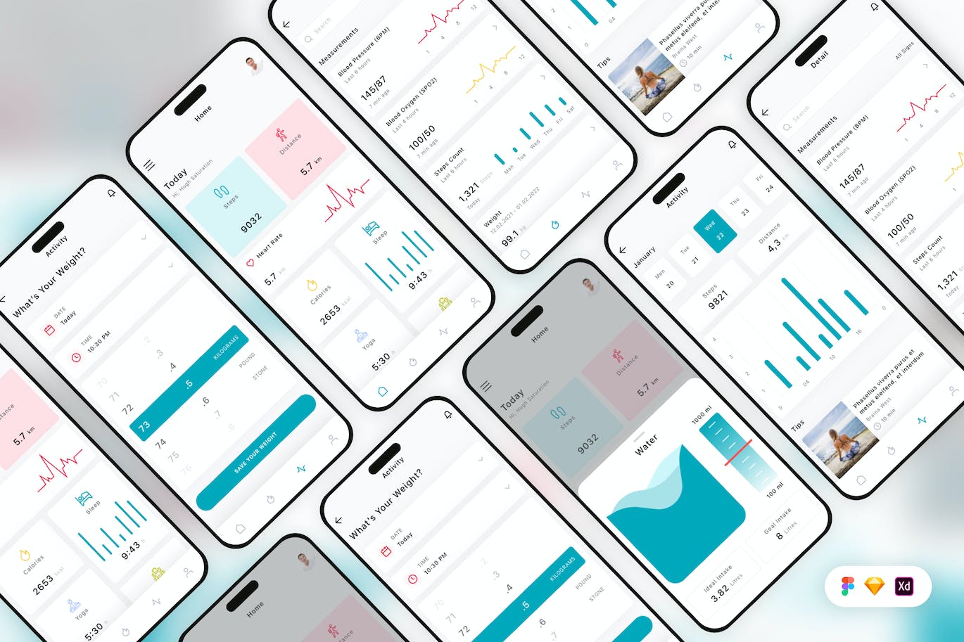 绿色医疗患者监护移动端APP UI界面素材包（SKETCH,FIG,XD）