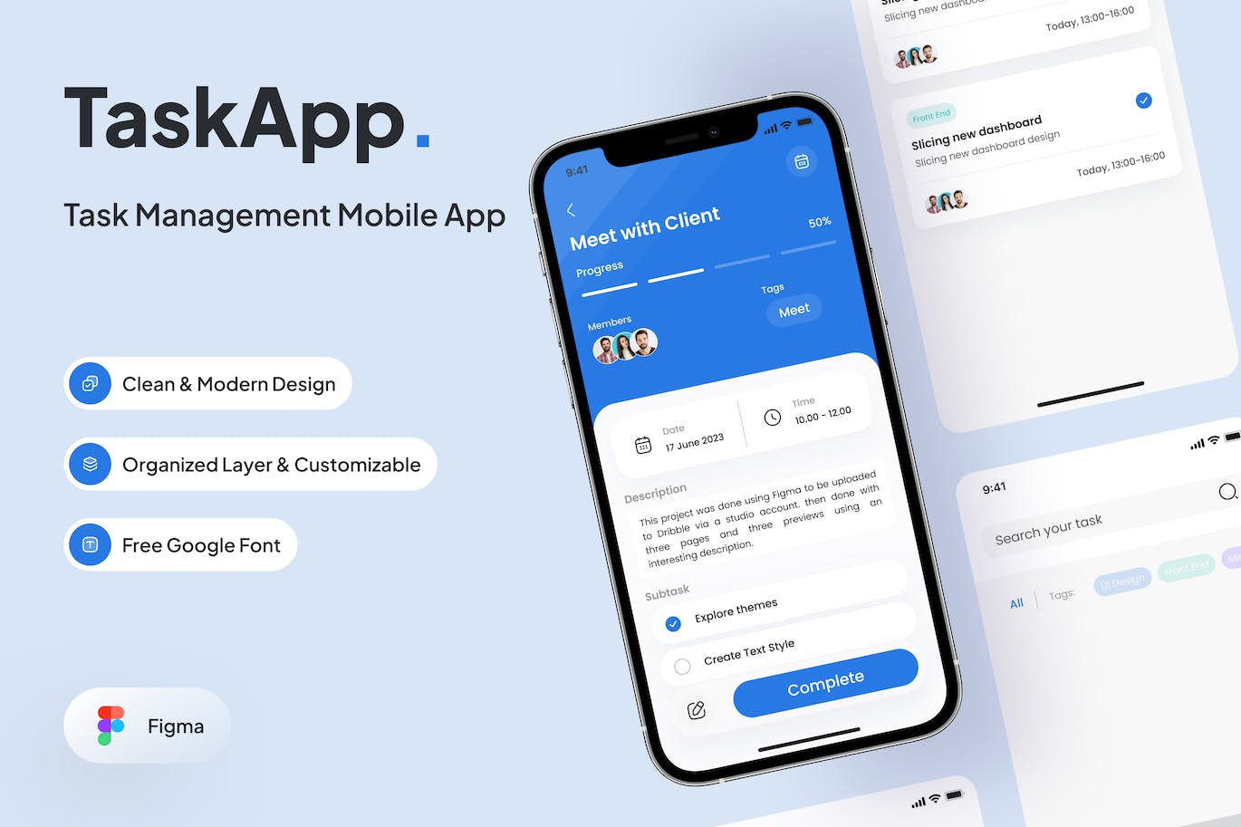 3个蓝色任务管理搜索页面APP UI素材