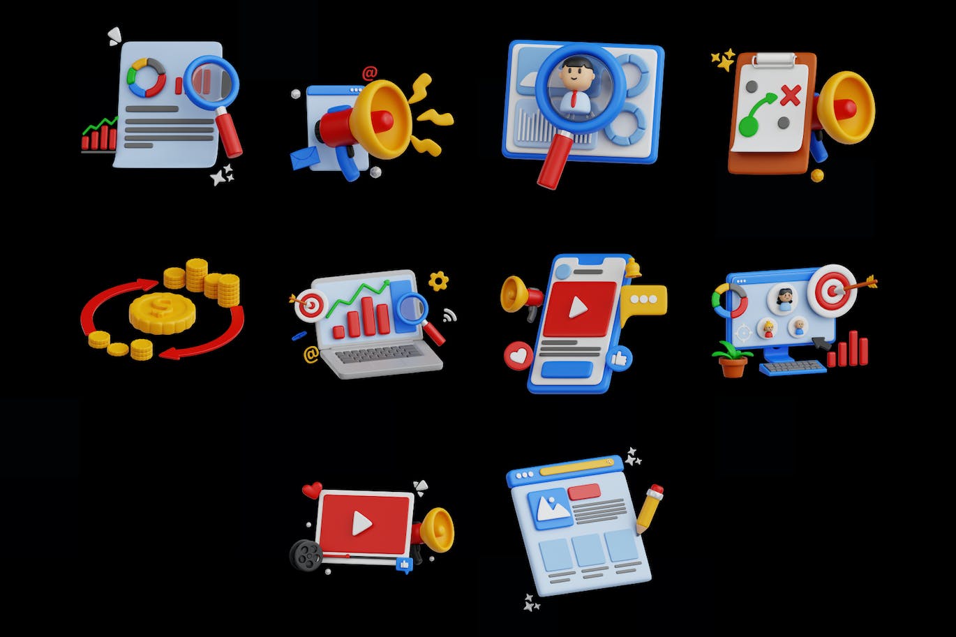 10个漂亮的营销数据相关的3D图标素材包(PNG,OBJ,FBX)-2 10个漂亮的营销数据相关的3D图标素材包(PNG,OBJ,FBX)