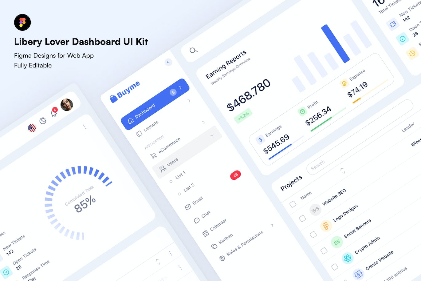 漂亮的蓝色后台管理数据显示主题网页UI素材包（Figma）