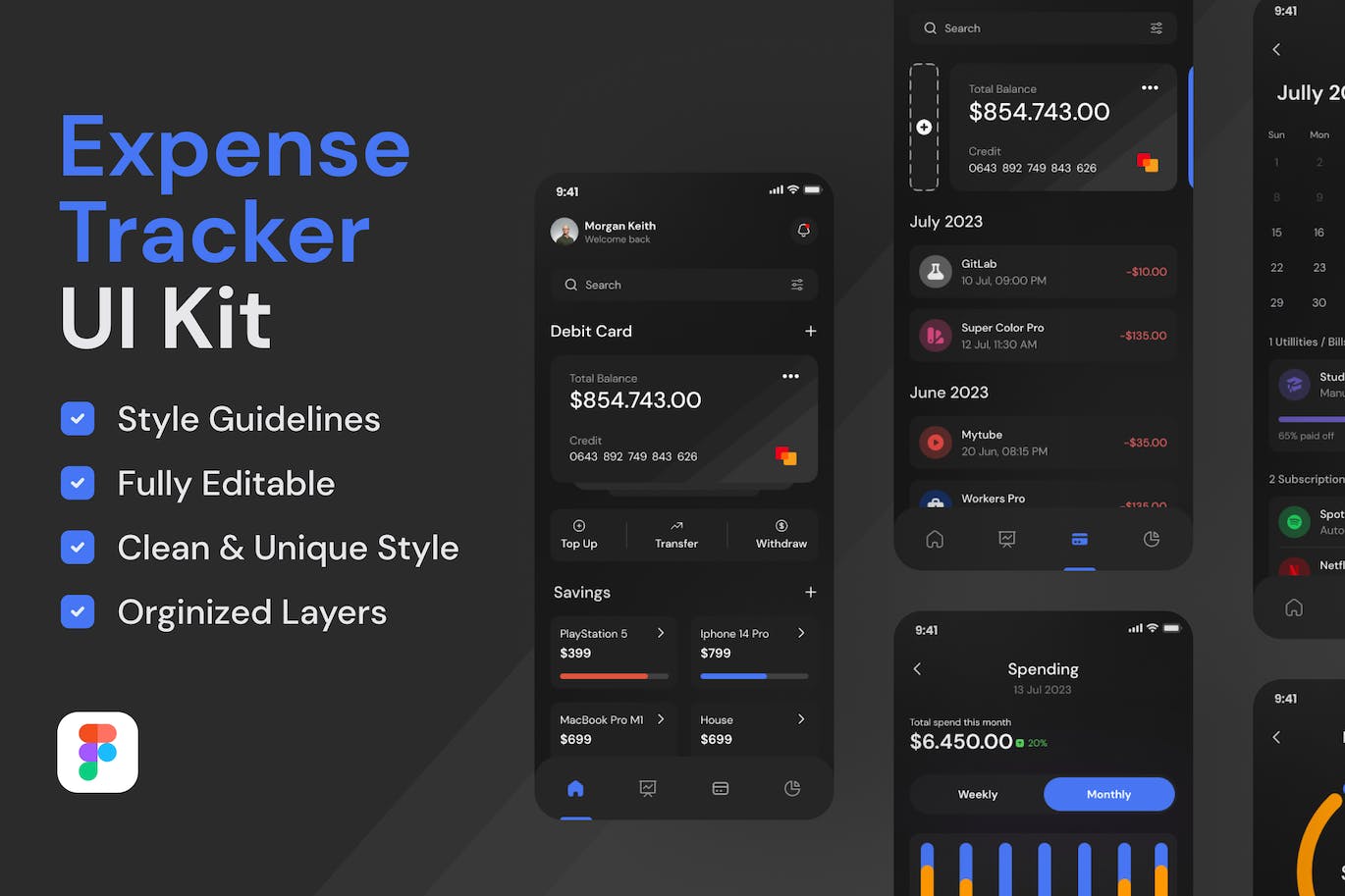 黑色资金财务交易主题移动APP UI Kit素材包