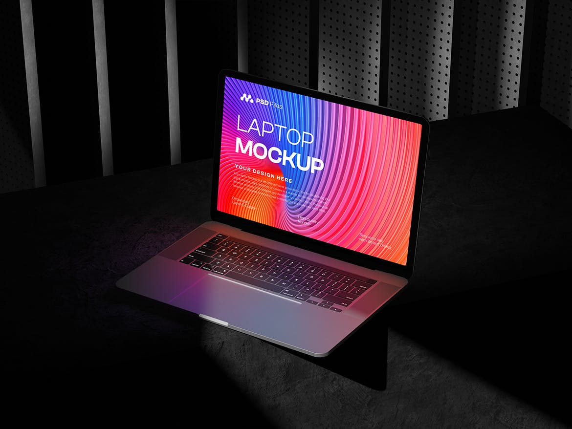 暗黑风格笔记本电脑PSD样机素材包