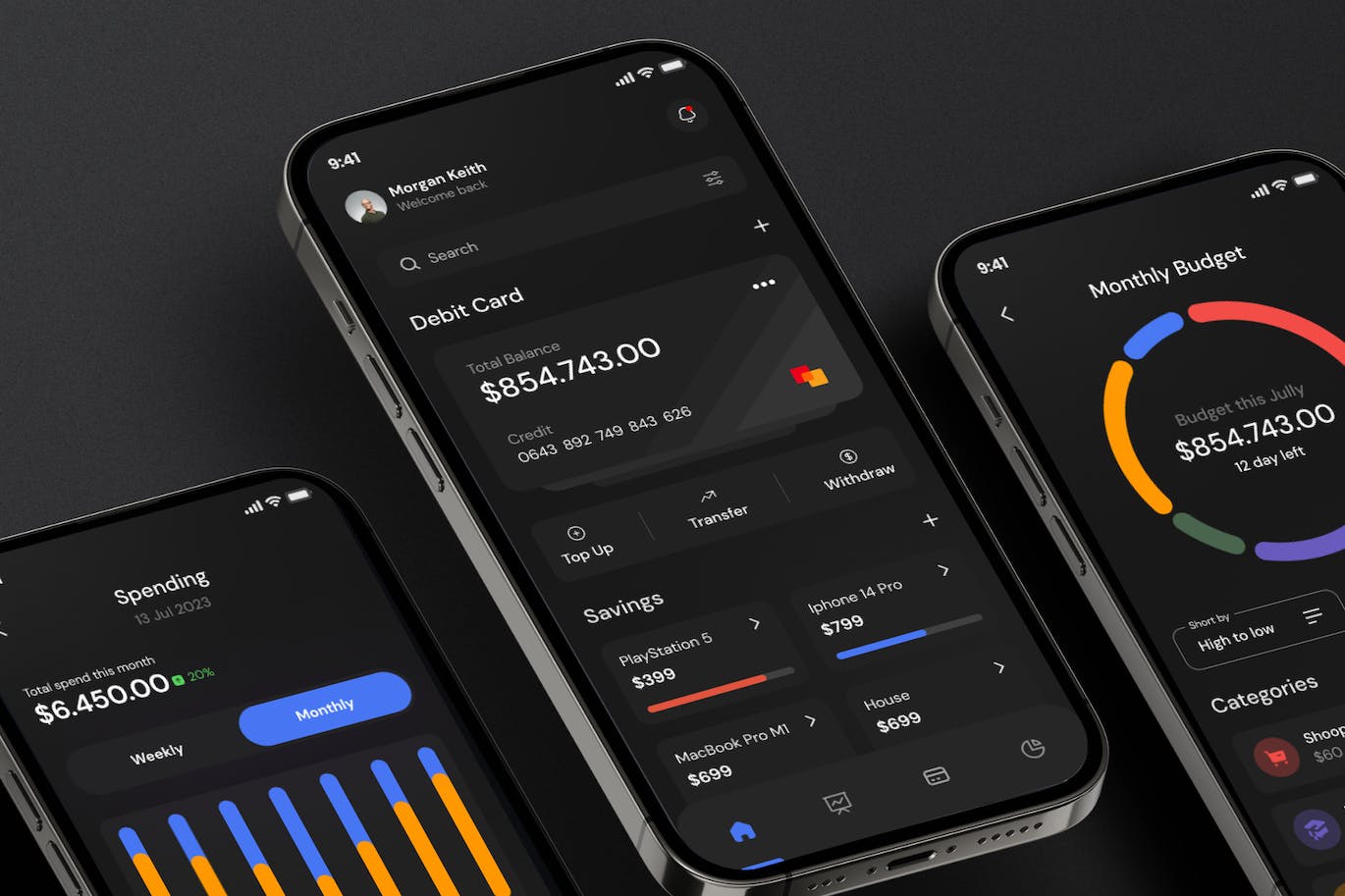 黑色资金财务交易主题移动APP UI Kit素材包