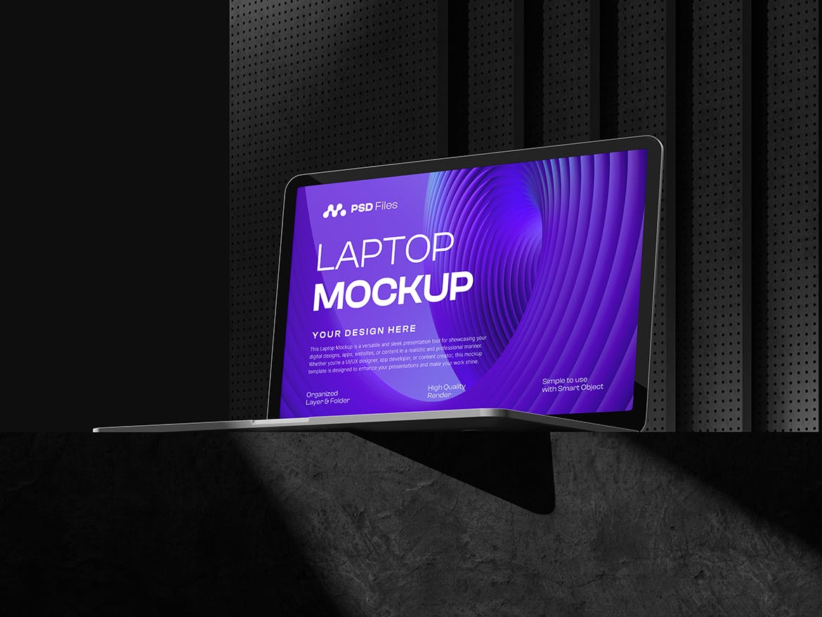 暗黑风格笔记本电脑PSD样机素材包