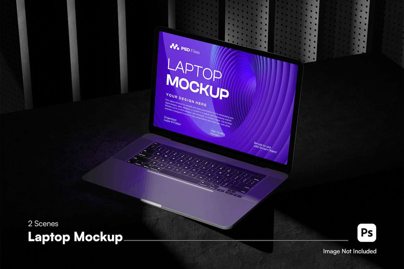 暗黑风格笔记本电脑PSD样机素材包