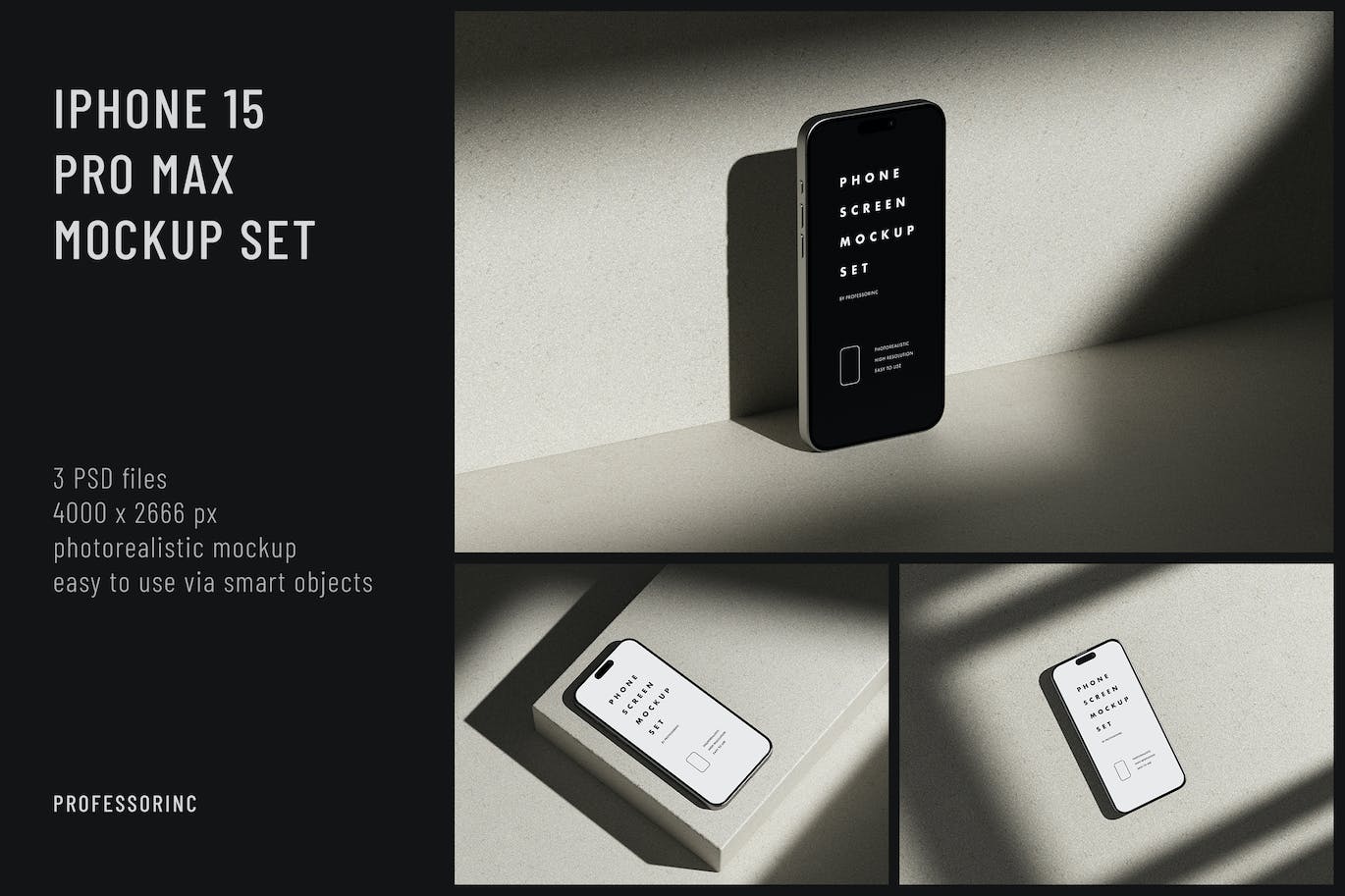 逼真的iPhone 15 Pro Max界面样机PSD素材包
