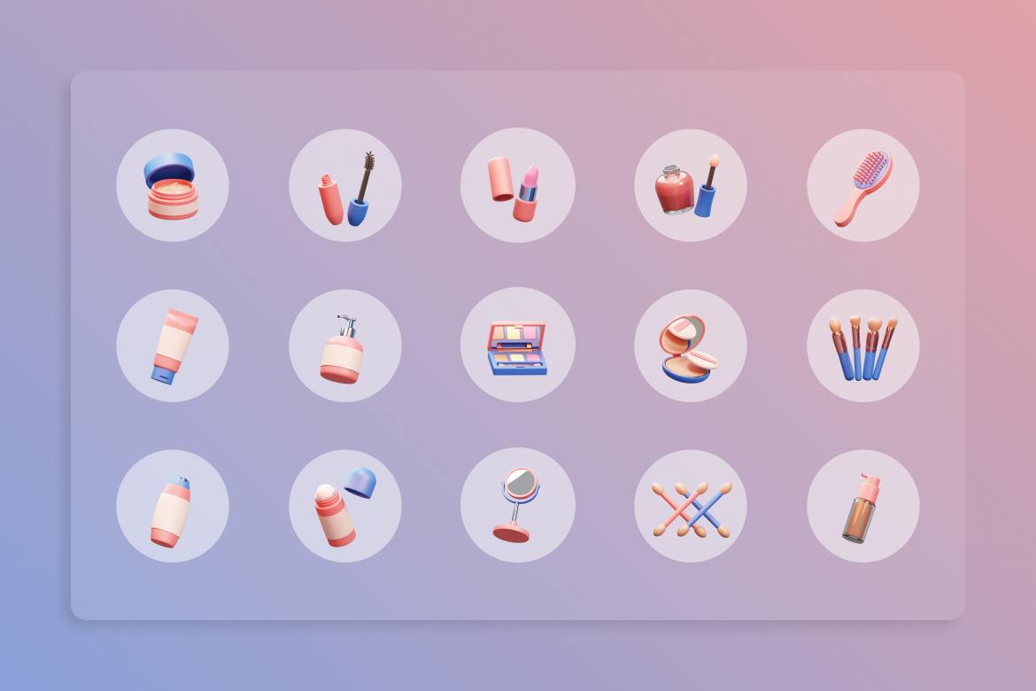 15个粉色化妆品3D插画图标素材包