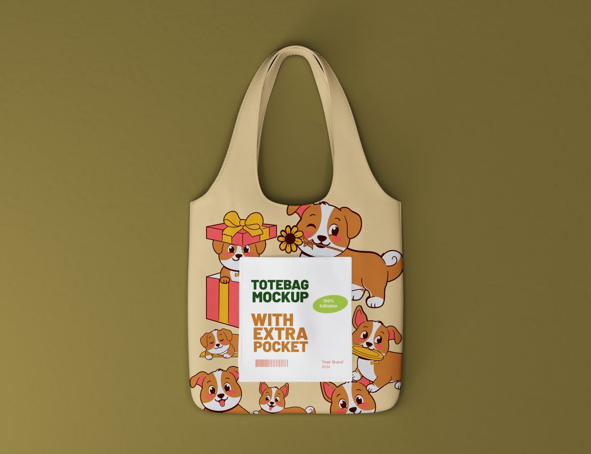 风格可爱的帆布手提袋模型PSD购物袋素材包