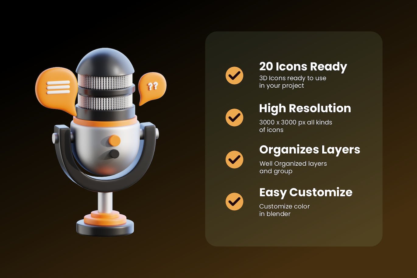 20个适合播客主题的3D图标素材包