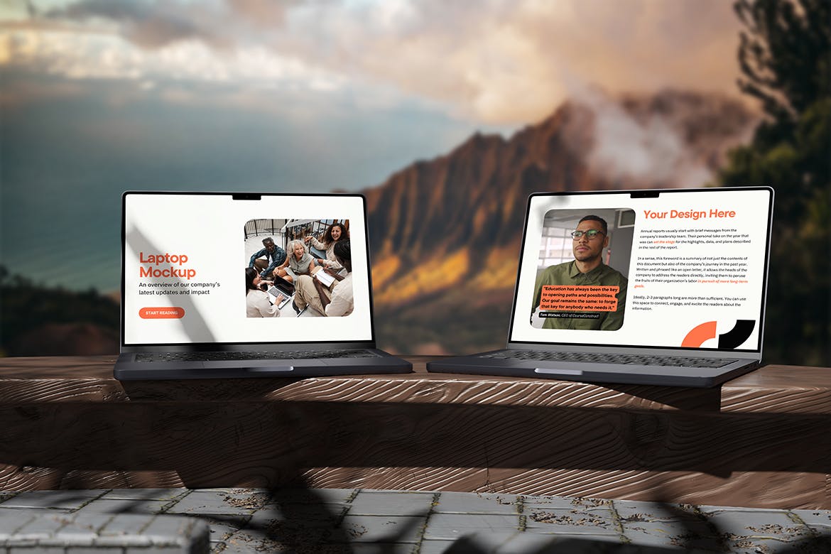 在户外展示的笔记本电脑PSD样机素材包-3 在户外展示的笔记本电脑PSD样机素材包