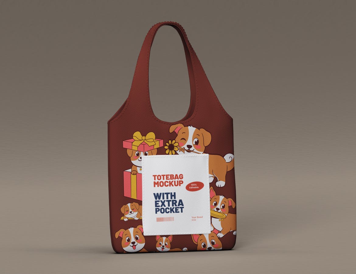 风格可爱的帆布手提袋模型PSD购物袋素材包