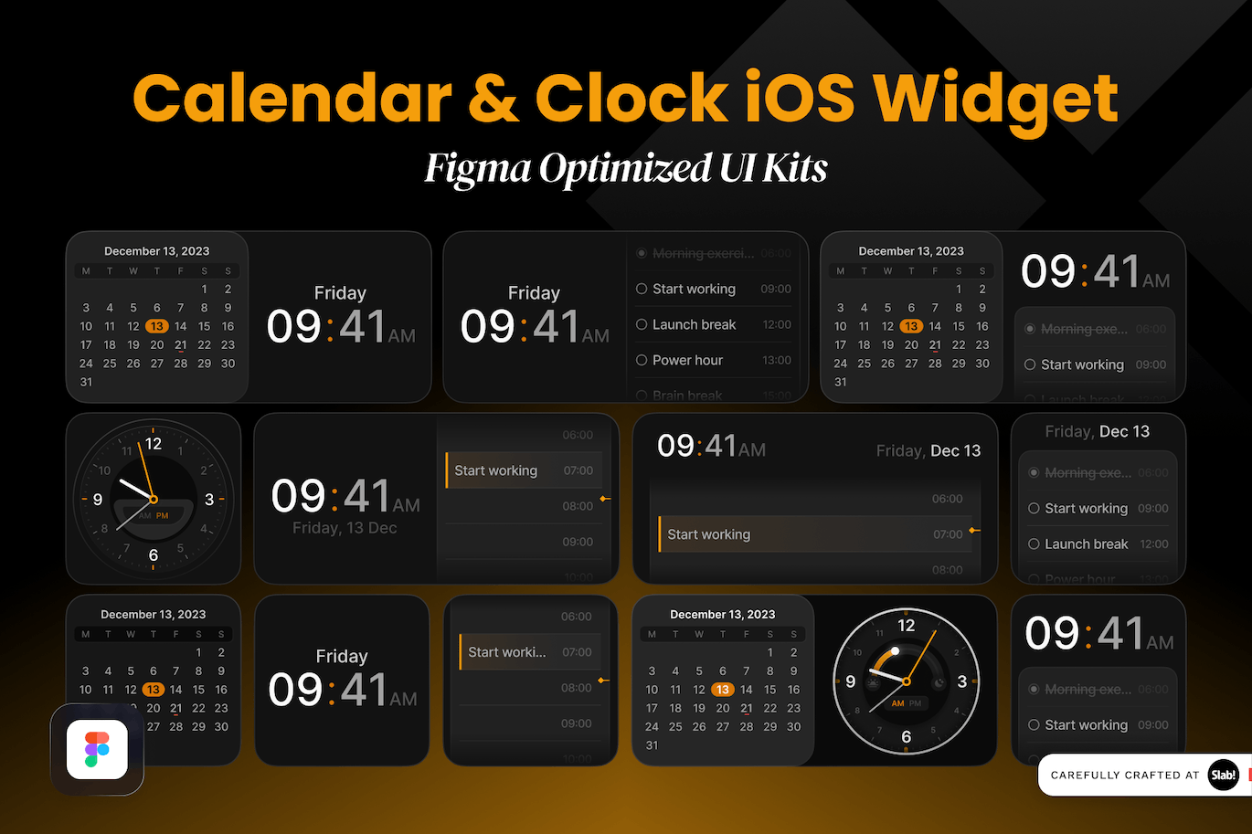 日历和时钟iOS小部件:Figma组件优化Ul素材-1 日历和时钟iOS小部件:Figma组件优化Ul素材