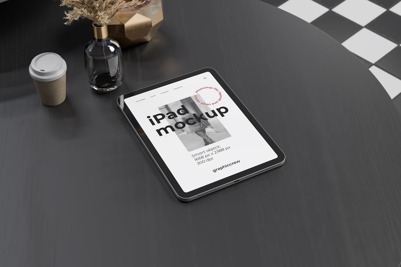 放在黑色桌子上的iPad样机PSD素材包-1 放在黑色桌子上的iPad样机PSD素材包
