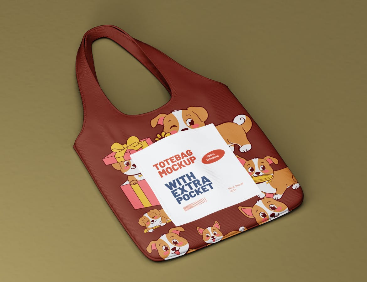 风格可爱的帆布手提袋模型PSD购物袋素材包