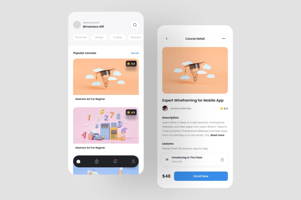 在线课程应用APP UI界面素材包