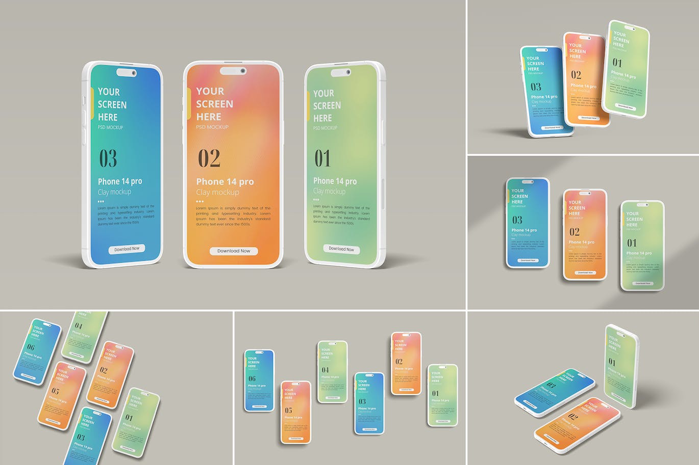 白色优雅智能手机14 Pro样机PSD素材包