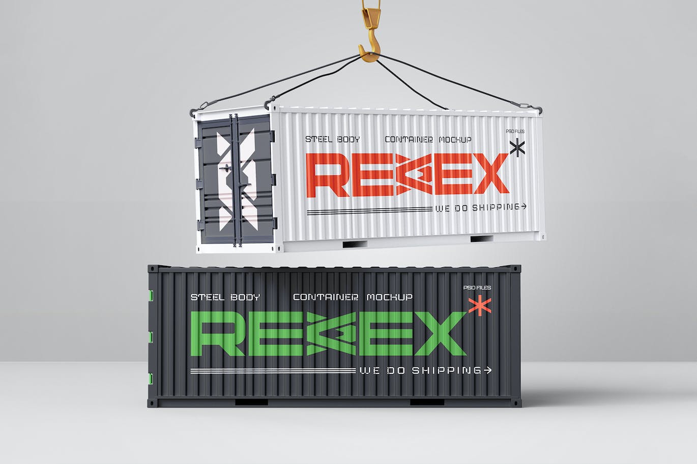 逼真质感物流运输吊具起重机集装箱PSD样机素材包