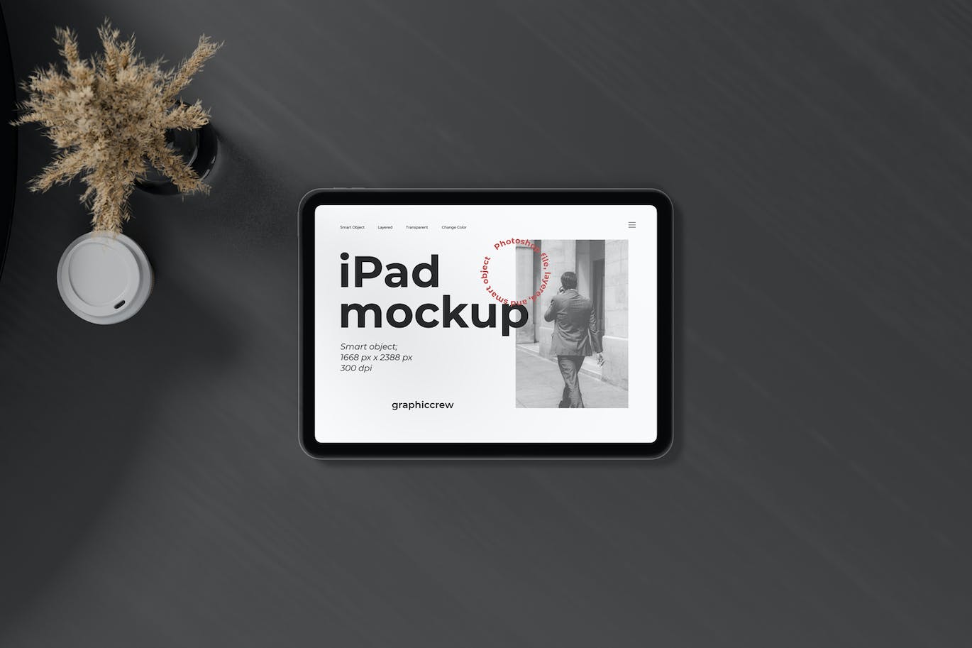 放在黑色桌子上的iPad样机PSD素材包-8 放在黑色桌子上的iPad样机PSD素材包