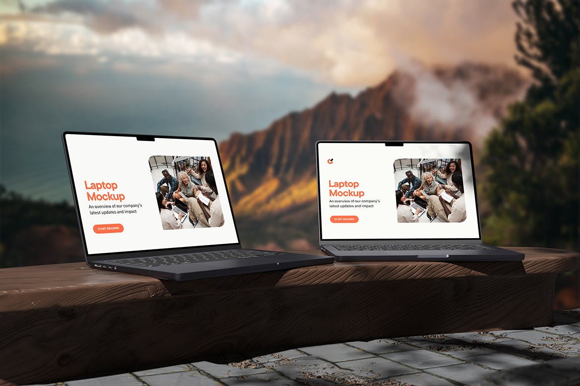 在户外展示的笔记本电脑PSD样机素材包-5 在户外展示的笔记本电脑PSD样机素材包