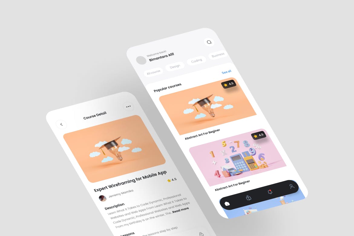 在线课程应用APP UI界面素材包