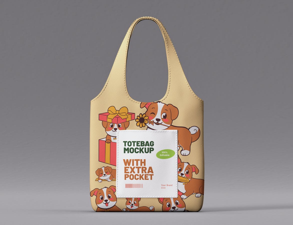 风格可爱的帆布手提袋模型PSD购物袋素材包