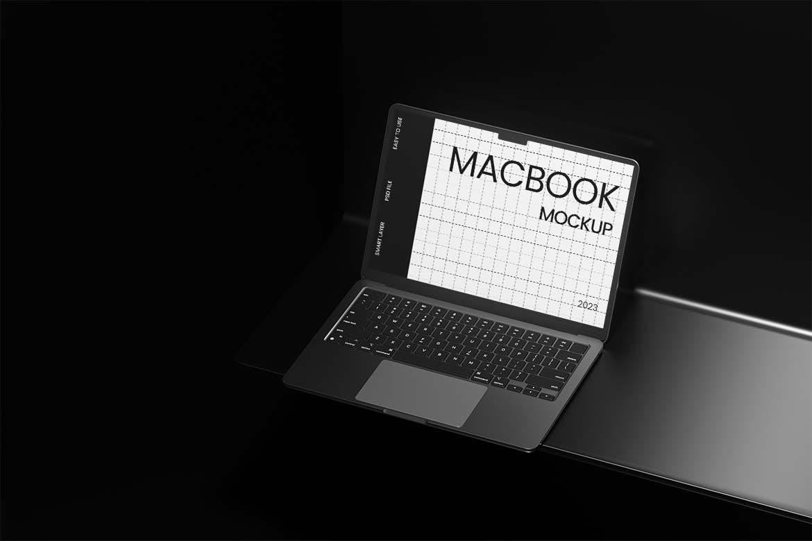 3个笔记本电脑PSD样机素材-3 3个黑色笔记本电脑高光阴影PSD样机素材