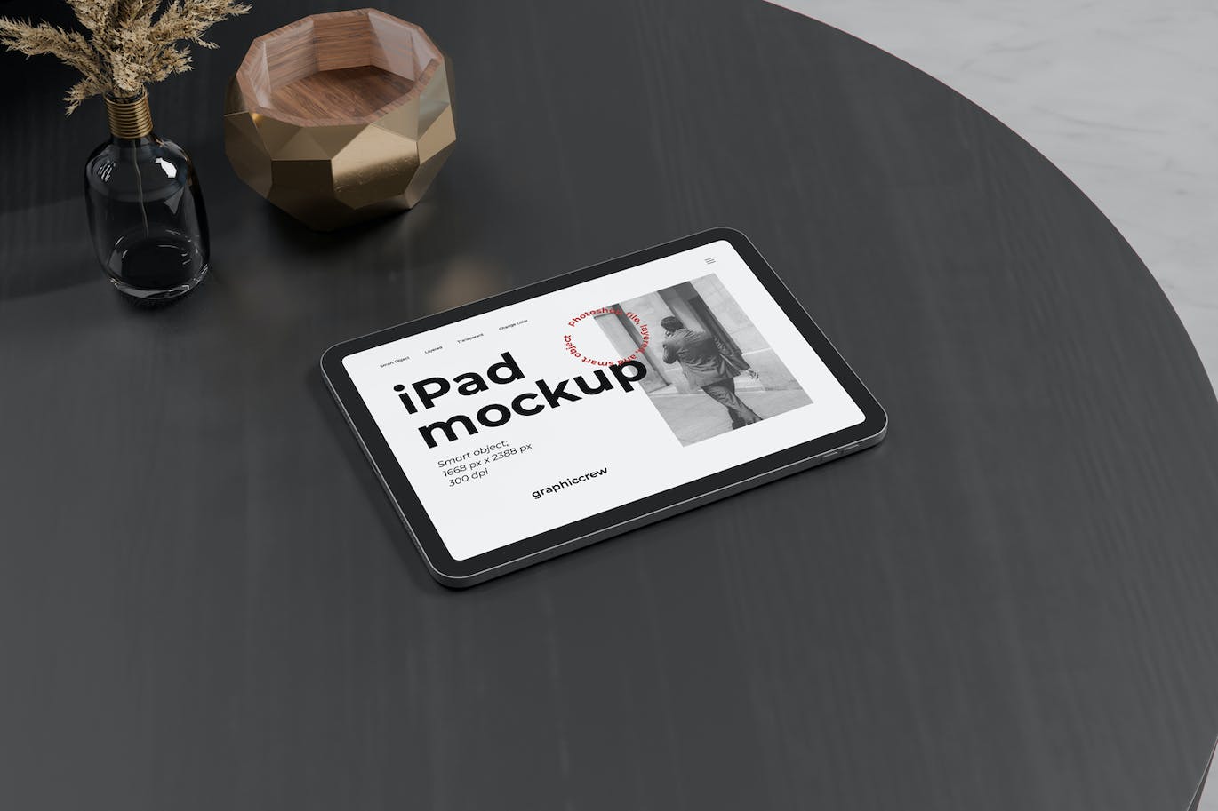 放在黑色桌子上的iPad样机PSD素材包-5 放在黑色桌子上的iPad样机PSD素材包