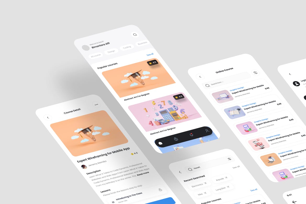 在线课程应用APP UI界面素材包